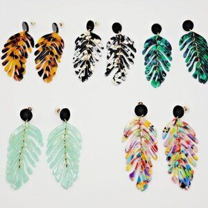 Leaf Shape Drop Dangle Earrings 5 Pair Set - Resin Acrylic Boho Women Colorful